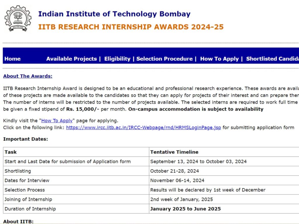 IIT Bombay Internship 2024-25: Golden Opportunity with ₹15,000 Stipend!