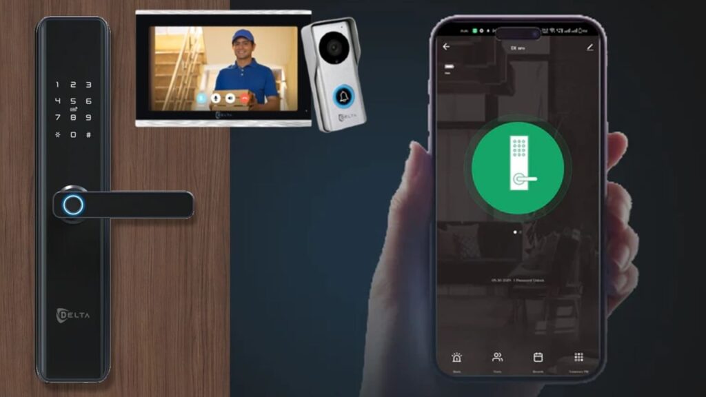 Smart Door Lock with Camera: Control it with your phone and it will sound an alarm for intruders.