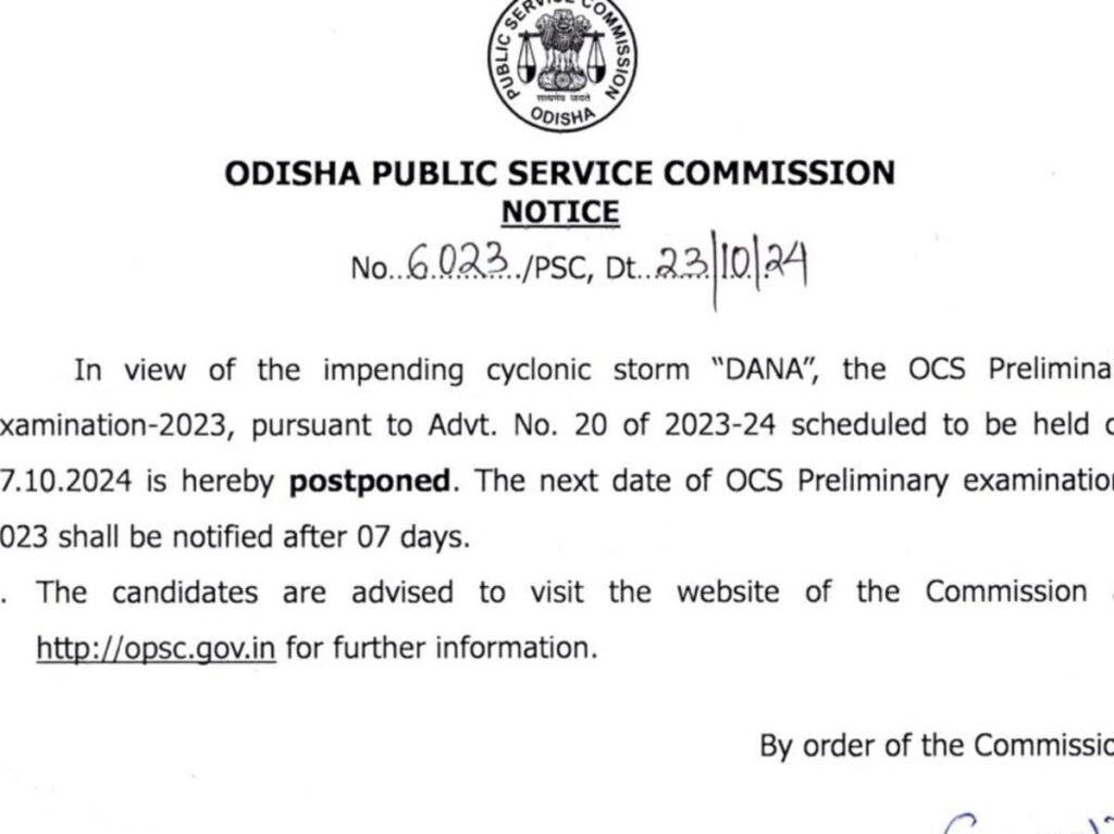 Odisha Prelims 2023 Postponed Due to Cyclone DANA