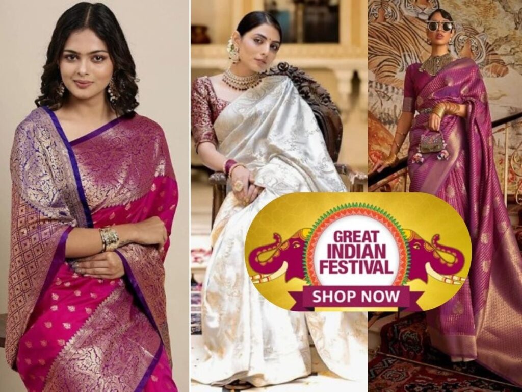 Shine Bright This Diwali in Stunning Banarasi Saris Under ₹1000 at Amazon Sale!