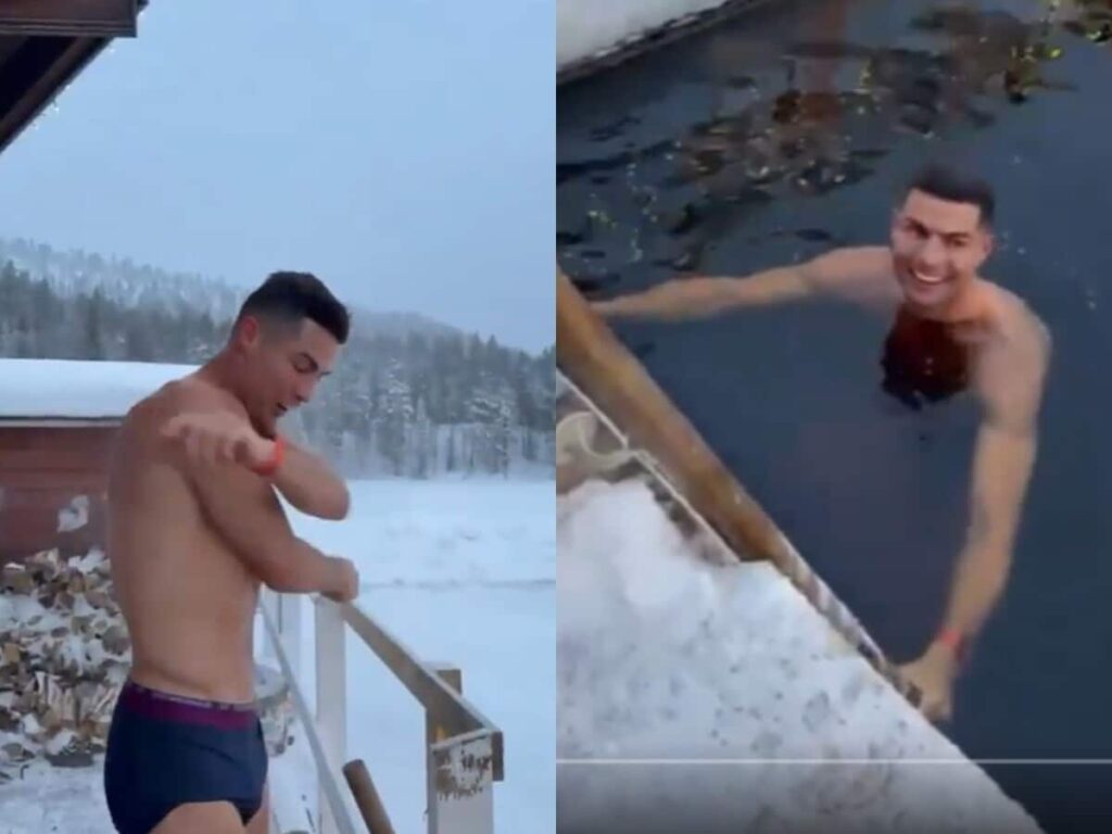 Cristiano Ronaldo Takes an Icy Plunge in Snow-Covered Pool, Video Goes Viral