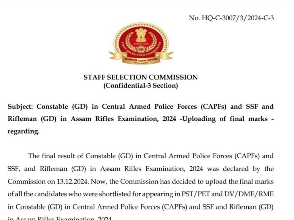 SSC GD Constable Scorecard 2024 Released: Access it Now on ssc.nic.in!