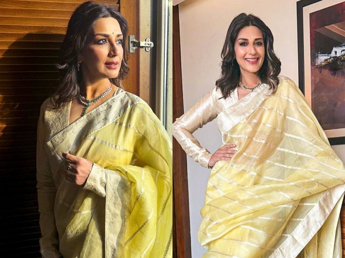Sonali Bendre Stuns in Lemon Saree: Full Look Details Inside